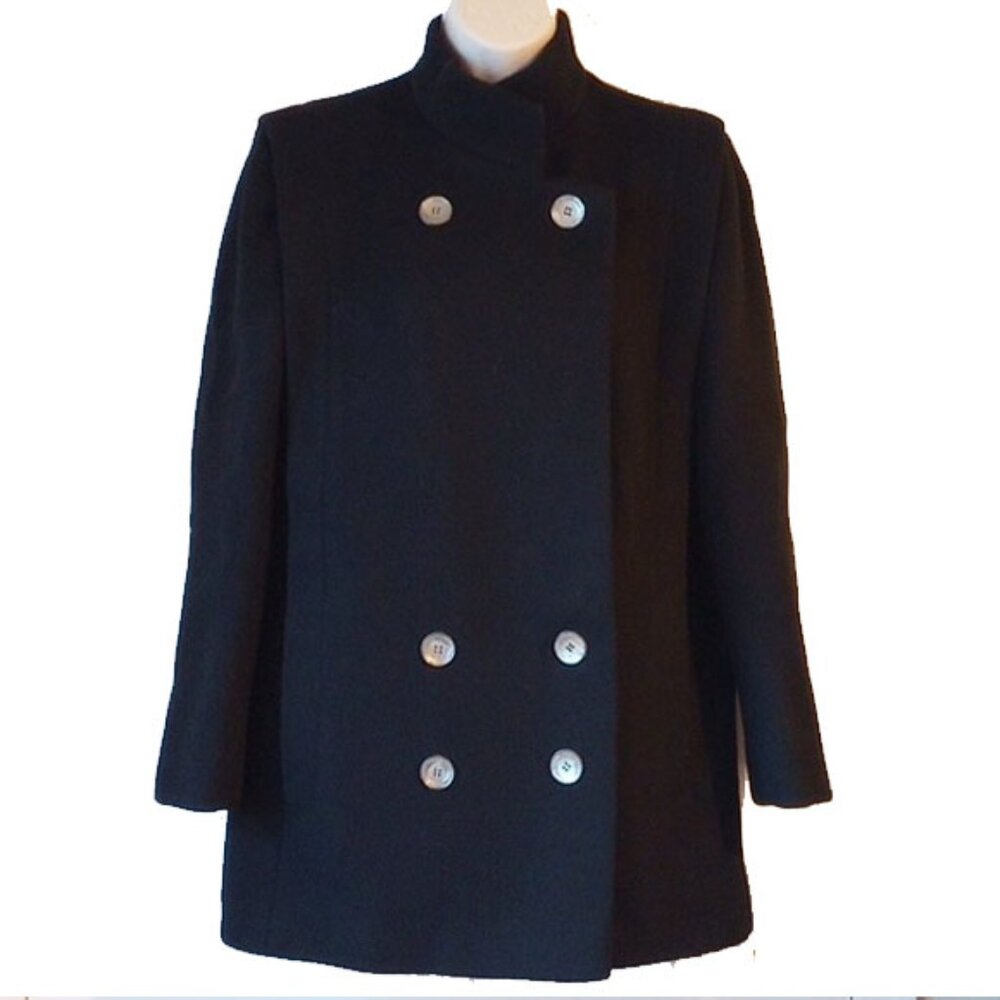 1980's Vintage Larry Levine Double-Breasted Wool Pea Coat Black M/L 10/12